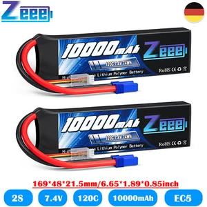 2x Zeee 2S Lipo Akku Batterie 10000mAh 7.4V 120C EC5 softcase für RC Auto Drohne - Bild 1 von 8