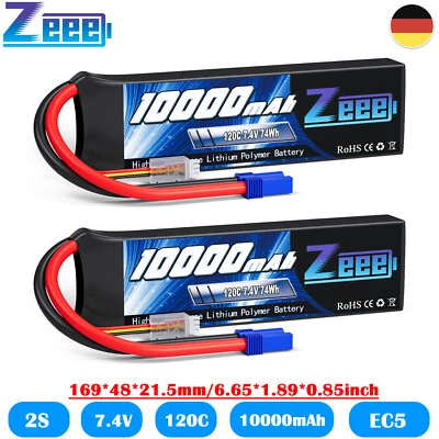2x Zeee 2S Lipo Akku Batterie 10000mAh 7.4V 120C EC5 softcase für RC Auto Drohne - Bild 1 von 4