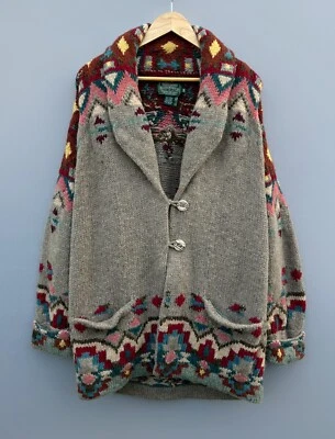 Raro Cárdigan de Lana Tejido a Mano POLO RALPH LAUREN COUNTRY Azteca Navajo Suroeste M Foto 1 de 4