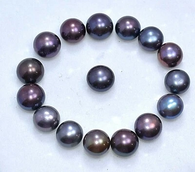 42.50Ct Natural Tahitian Black Blue south Sea Pearl Half Drilled 16 Pcs Gems Lot - Image 1 of 4