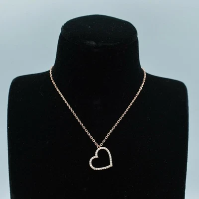 Collana Con Ciondolo A Cuore CZ 14K Placcata In Oro Rosa In Argento Sterling 925 - Immagine 1 di 4