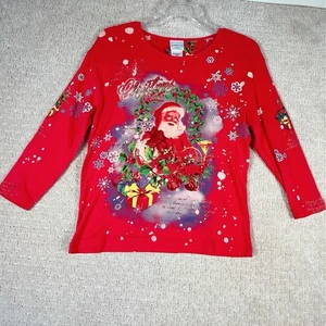 Vintage Morgensonne Weihnachten Tshirt groß Weihnachtsmann Perlen Schrift Schnee - Bild 1 von 16