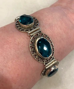 Sterling facettierter grüner Stein Gliederarmband 8 Zoll  Lang - 34,0 Gramm - Bild 1 von 8