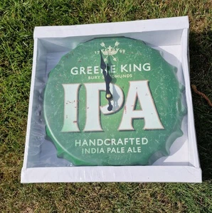 GREEN KING IPA Retro Bottle Top Wall Clock 30cm Distressed Metal Look  - Picture 1 of 1