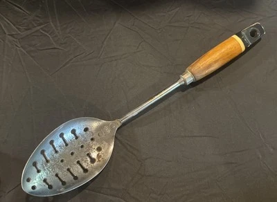 Vintage Early EKCO Slotted Serving Spoon Chrome 12 Inch HTF - Image 1 of 4