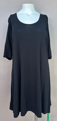 Eileen Fisher XL Black Silk Swing Tunic Dress 3/4 Sleeve Minimalist Modern Knit - Image 1 of 4