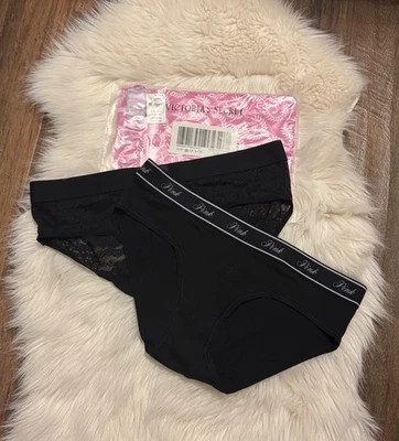 NWT Victoria's Secret Pink Panties - 2 pair with travel pouch - Size M - BLACK  - Image 1 of 4