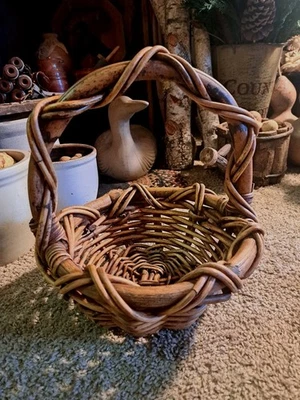 11.75"H CANE BASKET EUC!REFURBISHED W BLACKENED BEESWAX PINECONE FIRESTARTERS - Image 1 of 4