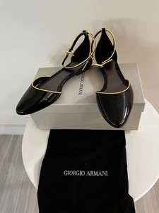 GIORGIO ARMANI Patent Leather Flats 38/US 8 Black XGDB63 - Picture 1 of 4