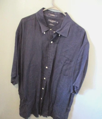 DANIEL CREMIEUX 100% LINEN BUTTON UP SHIRT, NAVY SIZE XXL - Image 1 of 4