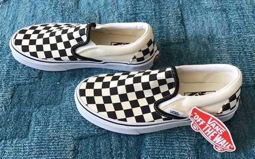 Sneakers Vans New SlipOn Unisex Nero Bianco Tela a Scacchi M4.5 W6 Nuove con etichette