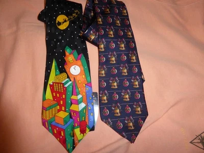 Лот из 2 Мужские галстуки, Рождество, Санта-Клаус (яркий) традиционный (украшения) - Изображение 1 из 4