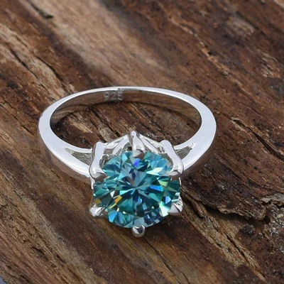 Anillo solitario de diamantes azules creado en laboratorio con certificación de plata 925 de 3,65 quilates Foto 1 de 4
