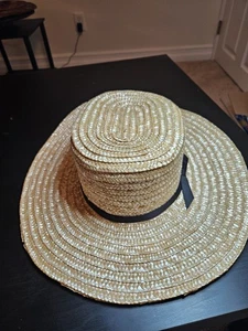 Amish Straw Hat Men’s Handwoven Natural Straw Wide Brim Boater Style - Picture 1 of 8