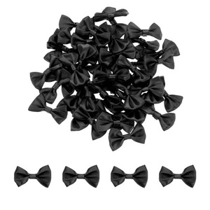 50pcs Black Bow Ties 1.5" x 1" Mini Bowknot for Craft Little Satin Bow Bulk - Picture 1 of 6