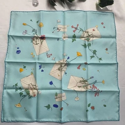 HERMES Carre 45 Des fleurs pour le dire Silk Scarf Blue W/Tags near mint gift - Image 1 of 4