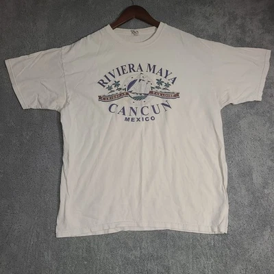 Vintage 90s Riviera Maya Cancun T-Shirt Mens XL White Single Stitch Shirt Sleeve - Image 1 of 4