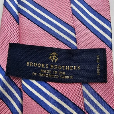 Corbata de seda vintage Brooks Brothers Repp rosa azul blanco rayas 58" EE. UU. Foto 1 de 4
