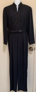 Liz Claiborne Vintage Jumpsuit Petite 10 Black Embroidered Beaded (p) - Picture 1 of 6