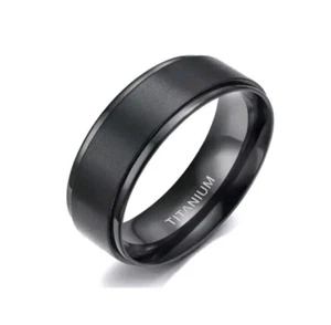 8mm Black Titanium Men's Brushed Finish Wedding Band Ring Size 9.5 - Picture 1 of 6