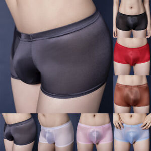 Femmes Sexy Transparent sous-Vêtement Oil-Shiny Brillant Slip Boxer Mini Shorts