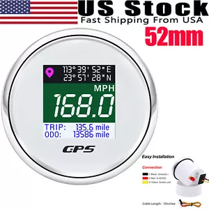 2" 52MM White GPS Speedometer Odometer Gauge Waterproof for Motorcycles Boat Car - Picture 1 of 13