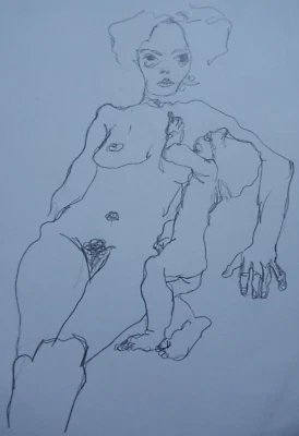 Pencil drawing after Egon Schiele Suckeld mother & child nude breastfeeding - Image 1 of 4
