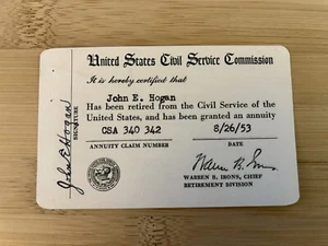 Tarjeta 1953 de la Comisión de Servicio Civil de los Estados Unidos Servicio Civil de Washington DC - Imagen 1 de 2