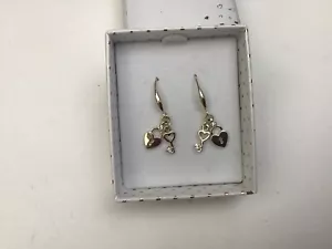 Orecchini a goccia Equilibrio Placcato Oro Strass Amore Cuore Lucchetto Chiave Gancio - Foto 1 di 13