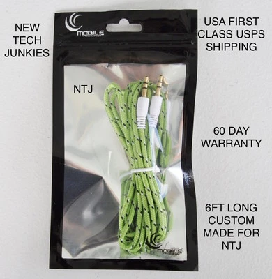 Cable auxiliar de audio estéreo macho trenzado de 6 pies de largo de 3,5 mm para iPhone 5 6 plus Foto 1 de 4