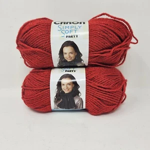 Caron Simply Soft Party Yarn Lot of 2 Red Sparkle 3oz 164yds Acrylic Blend YRH - Picture 1 of 5