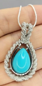AVON Pendant Turquoise Lucite Cabochon New 925 Silver Plated 44cm Snake Necklace - Picture 1 of 10