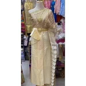 Vestido de Boda Tradicional Tailandés Falda de Tela Top Asia No Incluye Joya #0001 Oro - Imagen 1 de 1