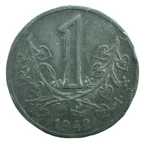 Bohemia & Moravia 1 Koruna 1942 Zinc Coin WWII Protectorate Czech Lion KM#4 - Picture 1 of 2