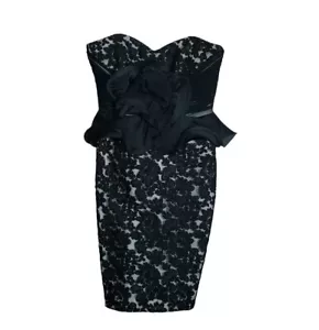 ABSCHLUSSBALL 750 $ Marchesa Notte schwarz Cocktailkleid Satin Spitze bestickt trägerlos 2 - Bild 1 von 7