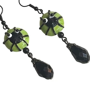 Pendientes Halloween Arañas Vidrio Verde Gancho Colgante Joyería Ligera - Imagen 1 de 8