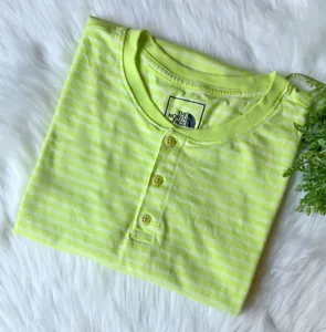 The North Face Men's Button Henley Shirt Small Lime Green Short Sleeve Stripe - Picture 1 of 5