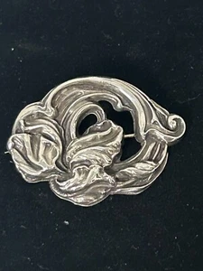 Antique Art Nouveau Leaf Sterling Silver Topped Pin Brooch - Picture 1 of 5