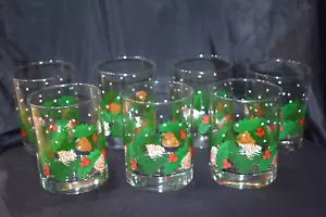 Vintage LIBBEY Pinecone & Holly Double Old Fashioned Glass Tumbler Lot of 7 - Picture 1 of 12