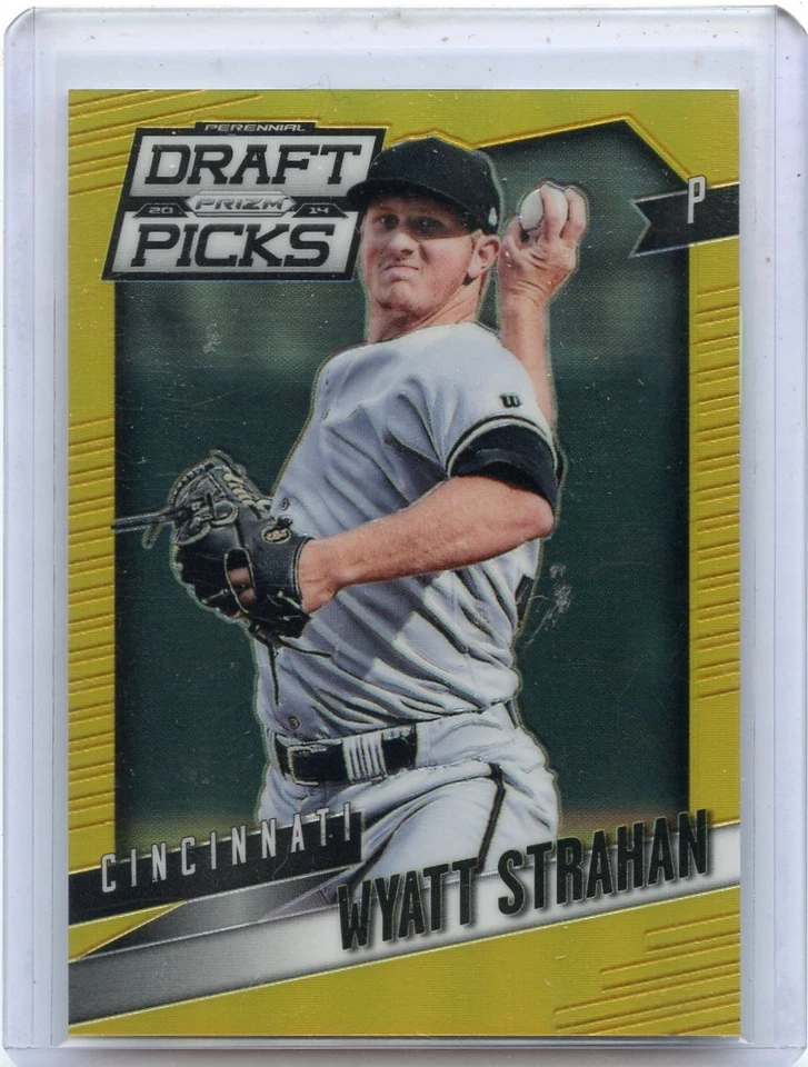 2014 PRIZM DRAFT PICKS #25 WYATT STRAHAN "GOLD PRIZM REFRACTOR" RC #10/10, REDS - Image 1 of 1