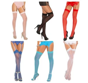Plain Sheer Thigh High Stockings Sexy Lingerie Blue Pink Red White & more 1725 - Picture 1 of 8