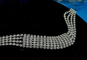 Vintage Silver Metal Rhinestone Diamante Choker Necklace Pendant - Picture 1 of 11