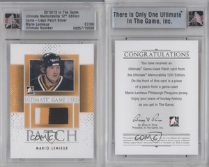 2012-13 ITG Ultimate Memorabilia 12th Edition Silver /9 Mario Lemieux Patch HOF