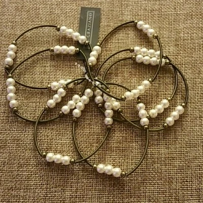 Nuevo juego de 7 brazaletes RJ Graziano de bronce elástico con perlas de imitación Foto 1 de 4