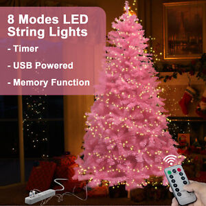 7.5ft Pink Christmas Tree wit USB LED String Lights 1000 Branch Tips Decor Tree
