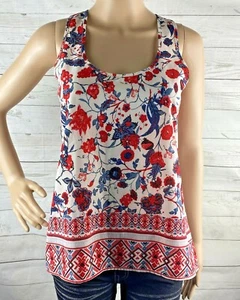 Xhilaration Tank Top XS Red White Blue Floral Print Racerback Zipper Lightweight - Picture 1 of 12