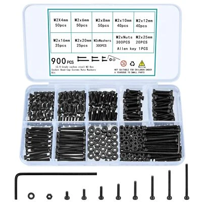 TOOINKCV 900 Pcs M2 Screws Bolts and Nuts Assortment Kit, Small Hex Socket Head Cap Screw