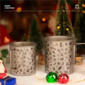 300ml/450ml Pure Titanium Coffee Mug Cup with Lid Foldable Handle Christmas Gift - Picture 1 of 15