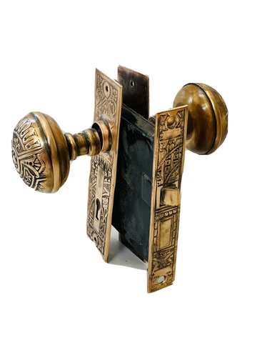 Beautiful Antique Victorian Eastlake Corbin Ceylon Door Lock Set Mortise c. 1890 Cover