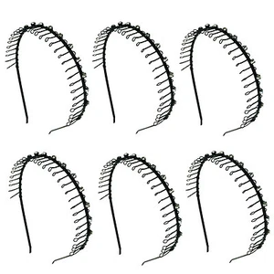 6 pcs Hairband Comb Black Headband Teeth Metal Wire with 13 Crystal Rhinestones - Picture 1 of 1